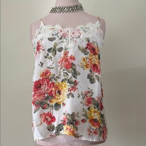 Abercrombie and Fitch white floral print with lace Cami in size medium